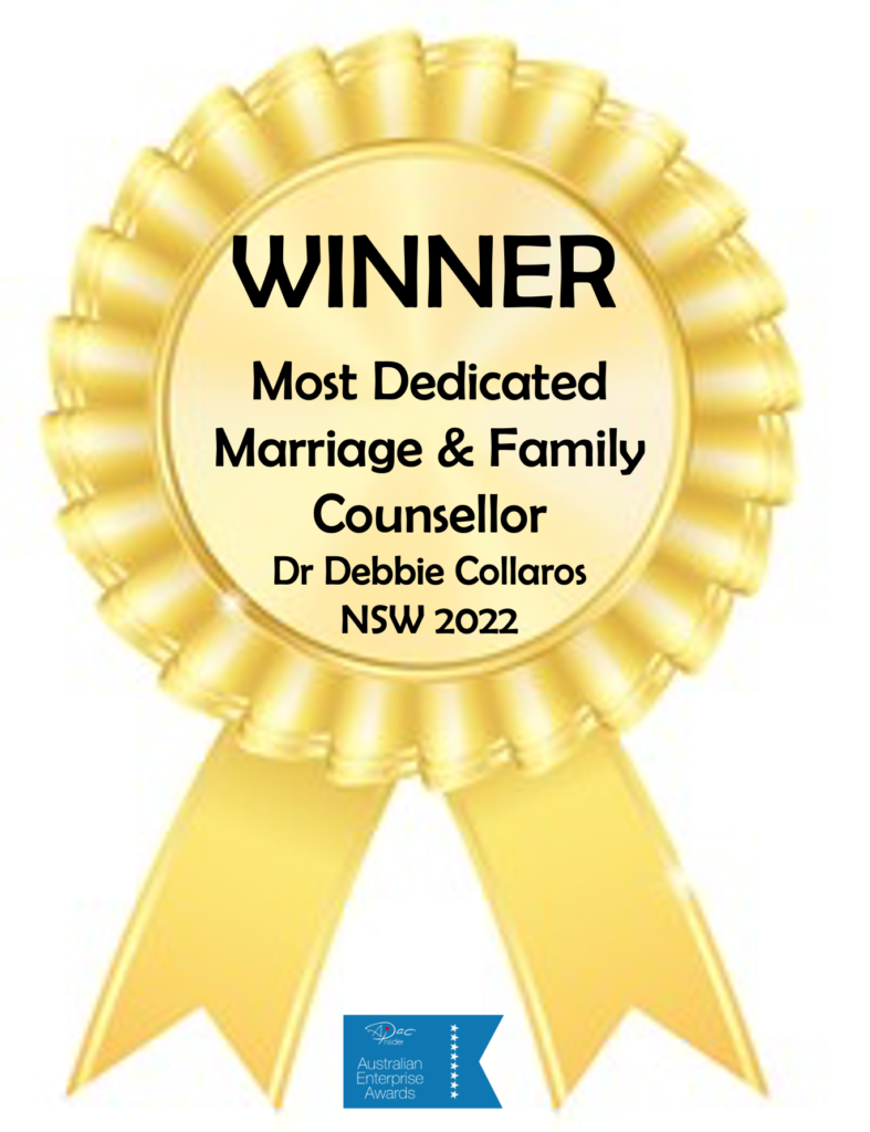 Gold Winner Badge Most Dedicated Marriage Counsellor Debbie 20221