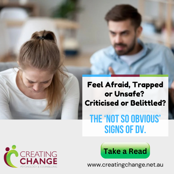 Feel Afraid, Trapped or Unsafe? Belittled? The ‘Not So Obvious’ Signs of DV.